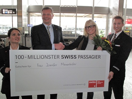 Swiss International Air Lines ha festeggiato il 100 milionesimo passeggero